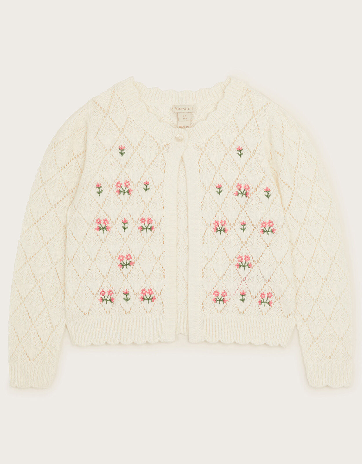 Floral Pointelle Cardigan Ivory Girls Cardigans Monsoon UK