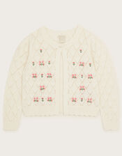 Floral Pointelle Cardigan, Ivory (IVORY), large