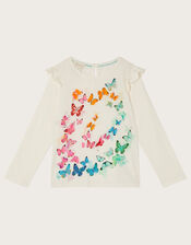 Butterfly Frill Long Sleeve T-Shirt, Ivory (IVORY), large