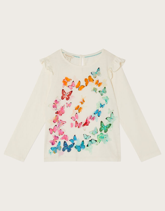 Butterfly Frill Long Sleeve T-Shirt, Ivory (IVORY), large
