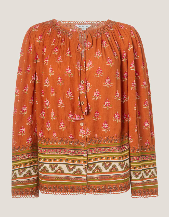Amaya Floral Print Blouse, Orange (ORANGE), large