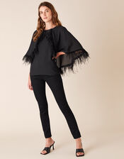 Fiammetta Feather Cape Top, Black (BLACK), large