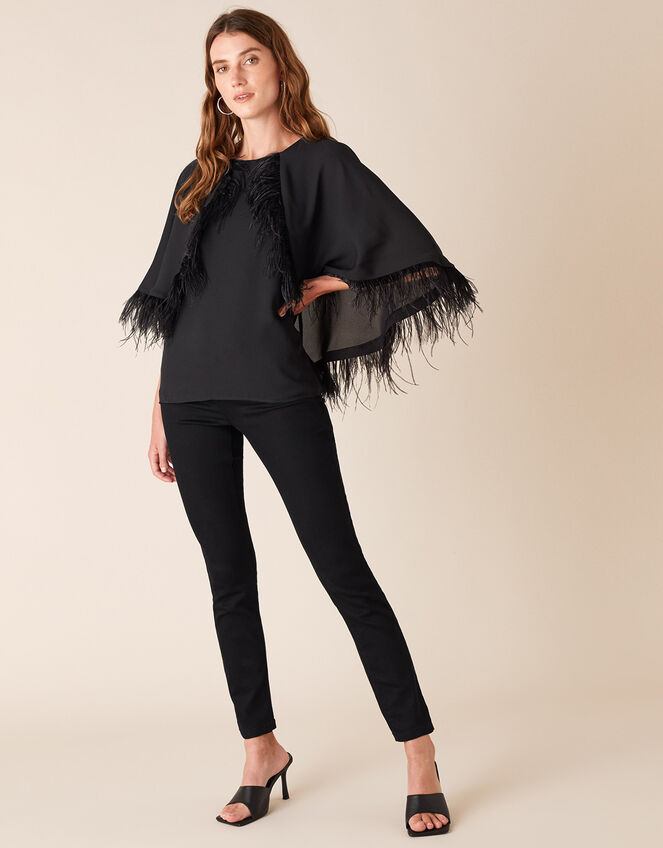 Fiammetta Feather Cape Top, Black (BLACK), large