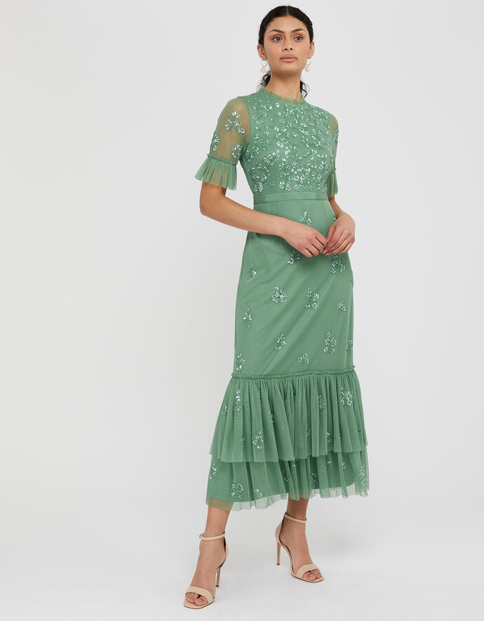 Lili Embellished Midaxi Dress Green | Evening Dresses | Monsoon UK.