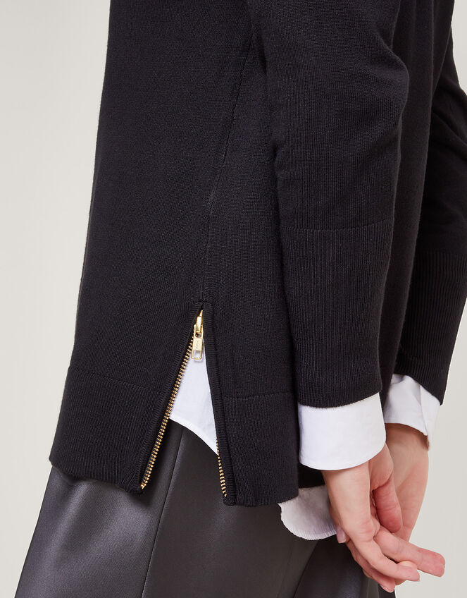 Slash Zip Detail Jumper with LENZING™ ECOVERO™ , Black (BLACK), large