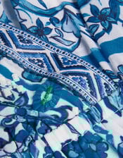 Ornate Floral Print Kaftan Dress, Blue (BLUE), large