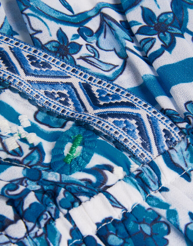 Ornate Floral Print Kaftan Dress, Blue (BLUE), large