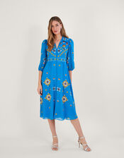 Blair Embroidered Shirt Dress in Recycled Polyester, Blue (BLUE), large