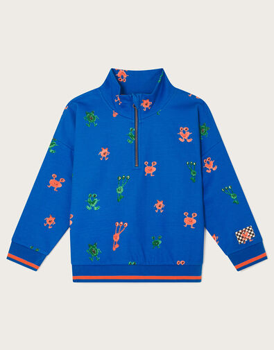 Half Zip Monster Pullover Jumper, Blue (BLUE), large