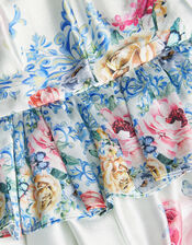 Rose Floral Satin Dress, Ivory (IVORY), large