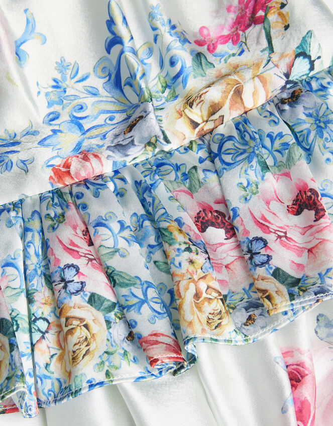 Rose Floral Satin Dress, Ivory (IVORY), large