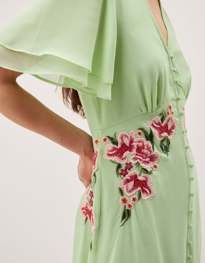 Coraline Floral Embroidered Midi Dress, Green (SAGE), large
