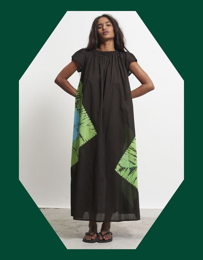 Par & Escala Agus Artisanal Print Maxi Dress, Black (BLACK), large