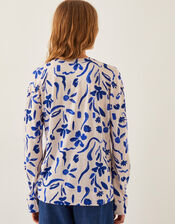 Ulla Floral Linen-Blend Top, Ivory (IVORY), large