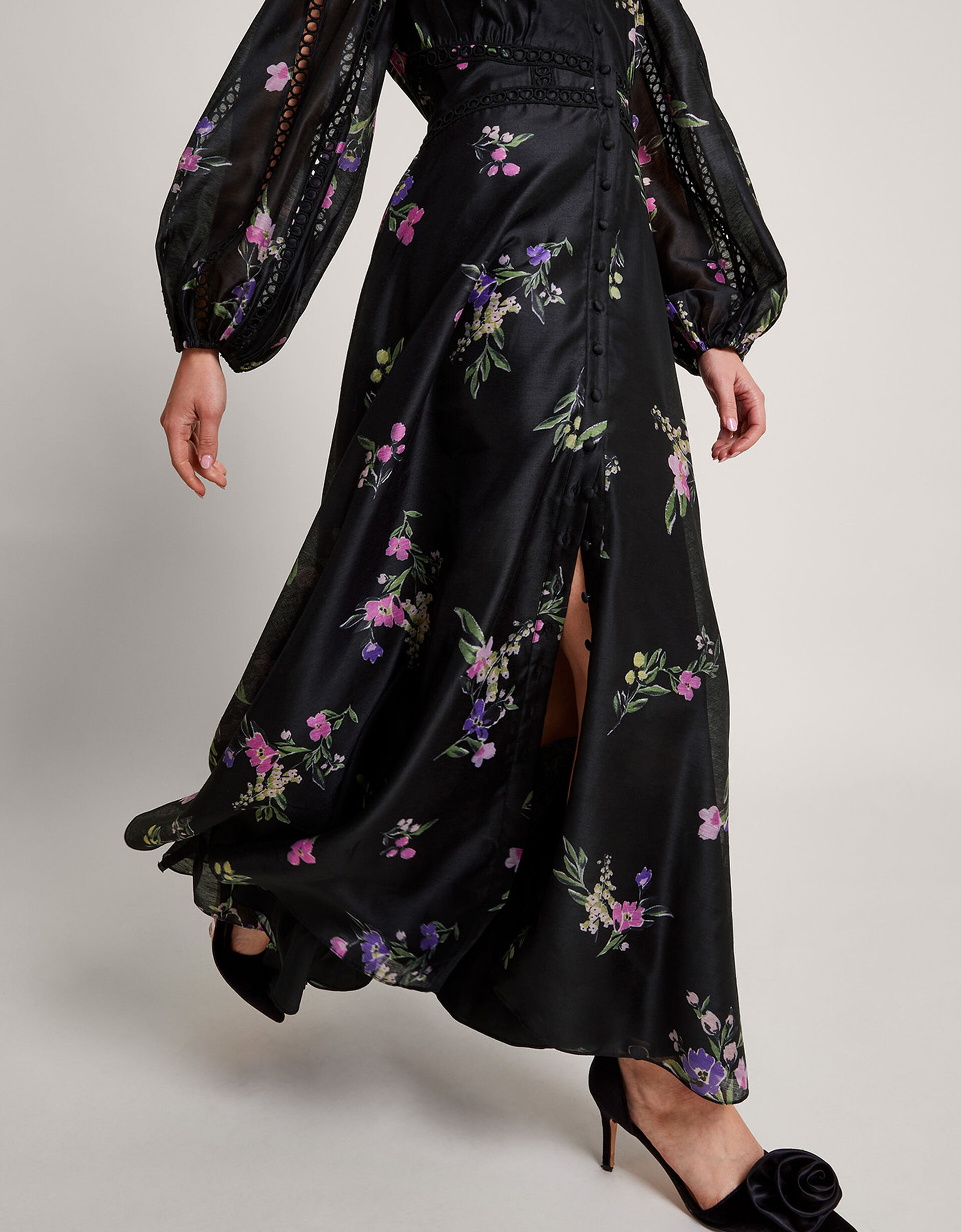 Black Floral Women Shirt Dress main image 0
