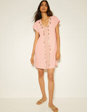 Jodie Tassel Beach Tunic Mini Dress, Pink (PINK), large