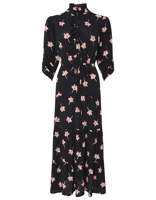 Mazi Floral Print Tiered Dress, Black (BLACK), large