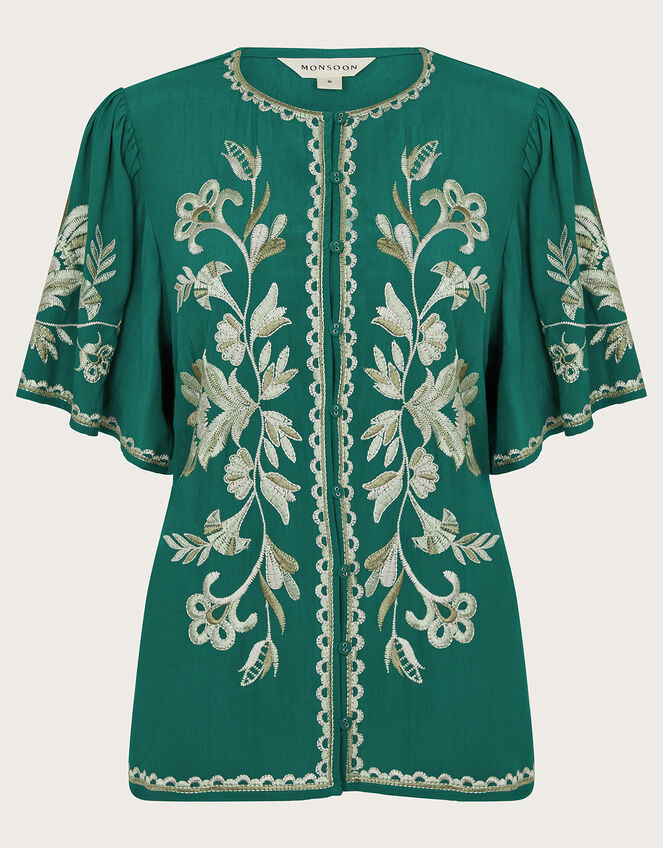 Adina Embroidered Blouse, Green (GREEN), large