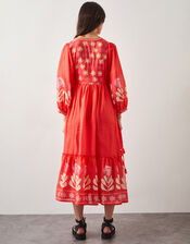 East Melba Print Long Sleeve Midi Dress, Orange (CORAL), large