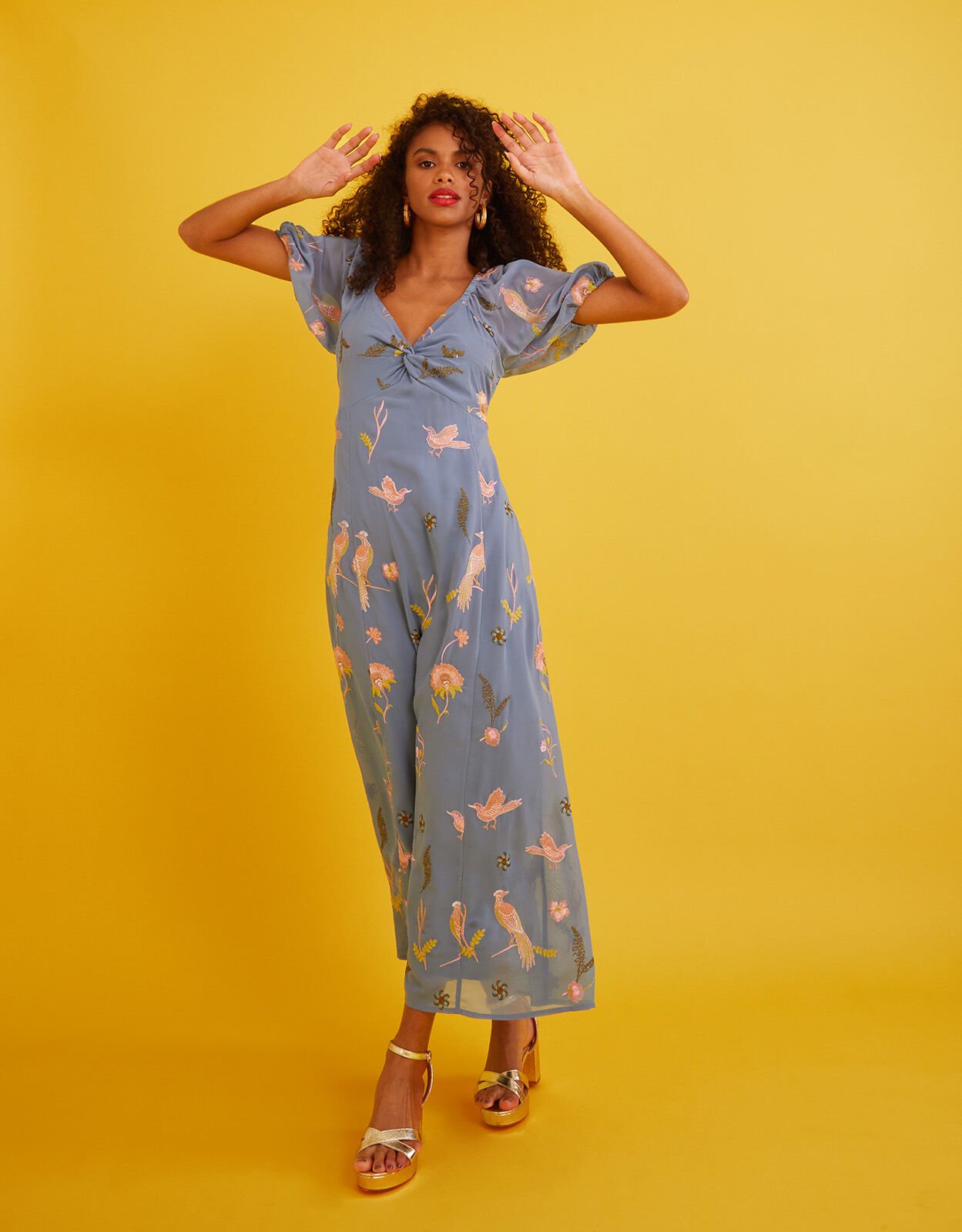 Midi blue dress with sleeves hotsell