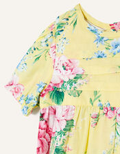 Newborn Floral Print Pintuck Romper, Yellow (YELLOW), large