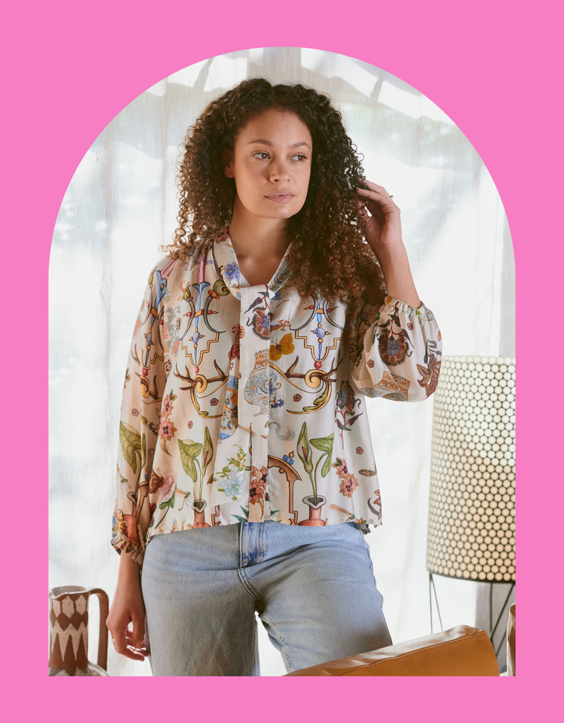 One Hundred Stars Cornucopia Pussybow Blouse Ivory