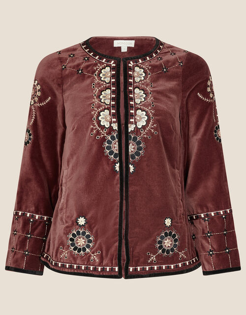 Embroidered Velvet Jacket, Brown (BROWN), large