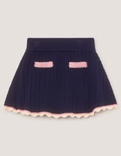 Embellished Cable Knit Skirt, Blue (NAVY), large