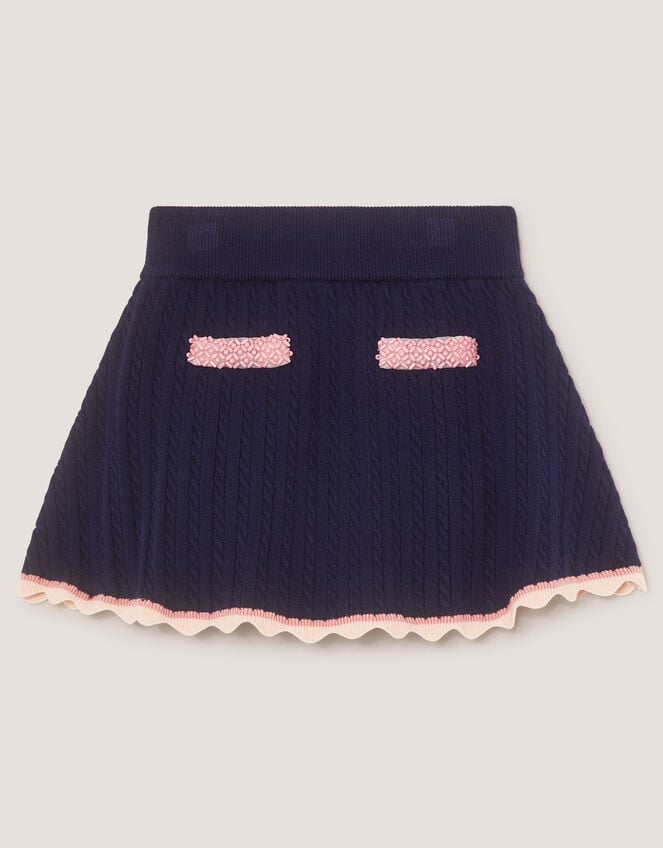 Embellished Cable Knit Skirt, Blue (NAVY), large