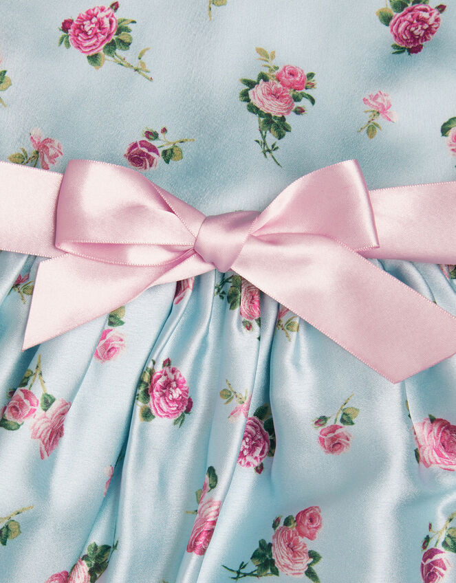 Baby Ditsy Floral Satin Dress, Blue (BLUE), large