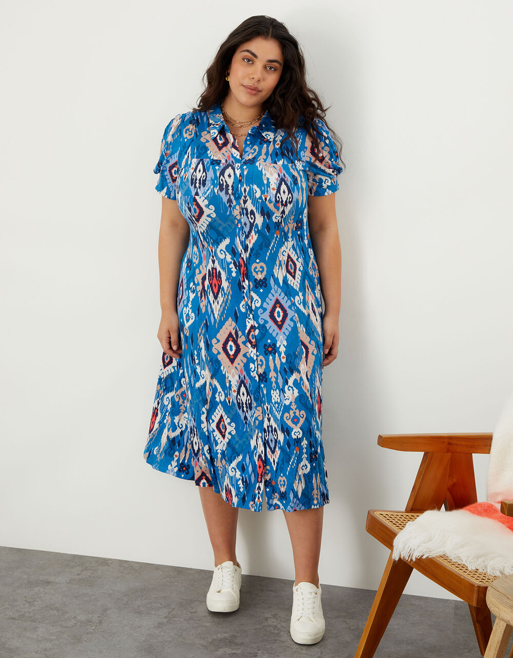 Women Dresses | Darella Ikat Print Dress with LENZING™ ECOVERO™ Blue - IY47476
