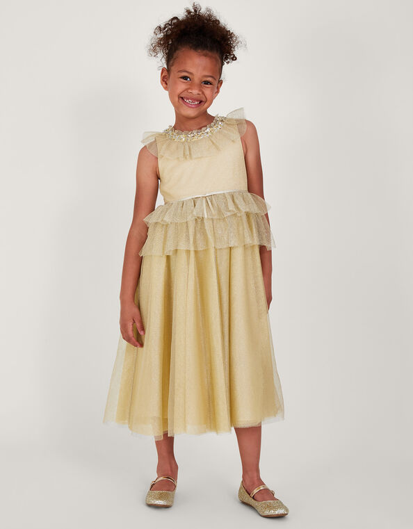 Land of Wonder Alexandra Mesh Ruffle Maxi Dress, Gold (GOLD), large