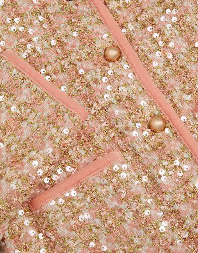 Tweed Sequin Button Jacket, Pink (PINK), large