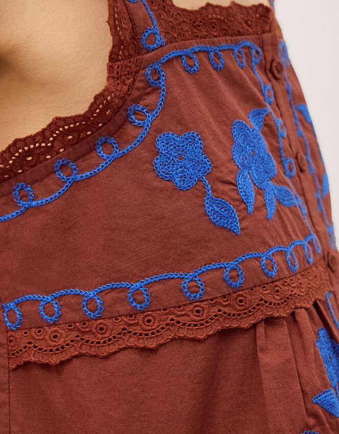 Madison Embroidered Broderie Lace Top, Brown (BROWN), large