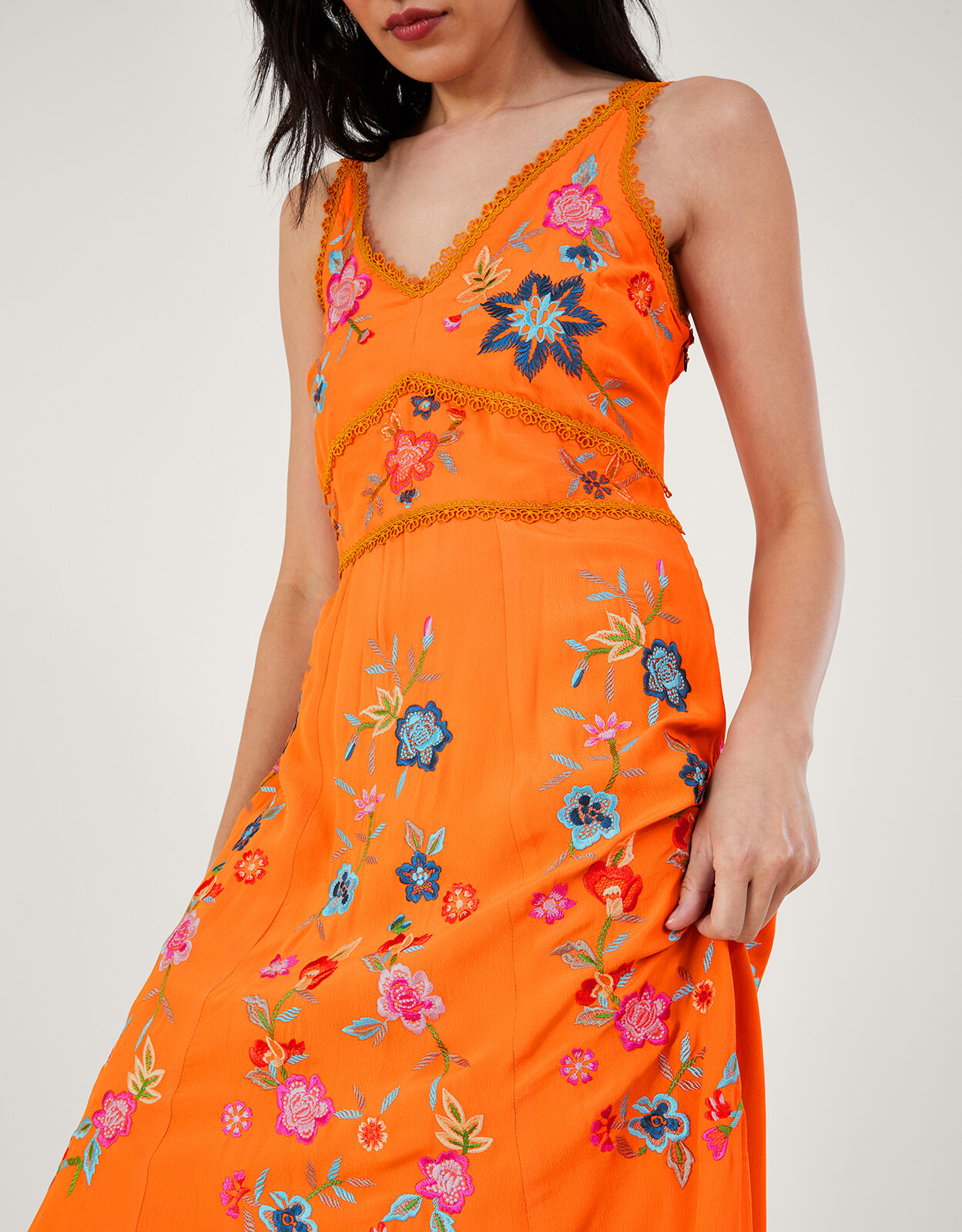 Liyana Embroidered Floral Cami Dress Orange