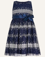 Baby Felicity Foil Print Mesh Dress, Blue (NAVY), large