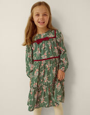 Long Sleeve Floral Print Dress, Green (GREEN), large