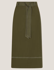 Katya Tie Waist Midi Skirt, Green (KHAKI), large