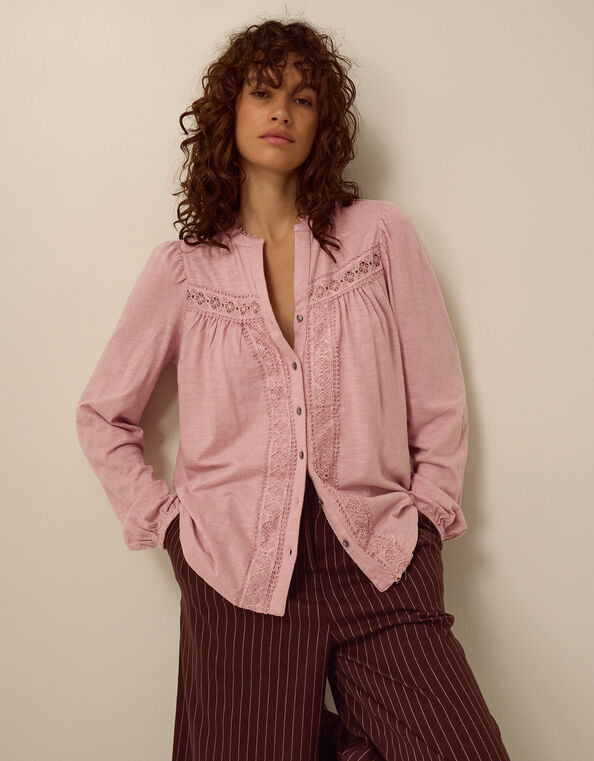 Jen Lace Jersey Blouse, Pink (BLUSH), large