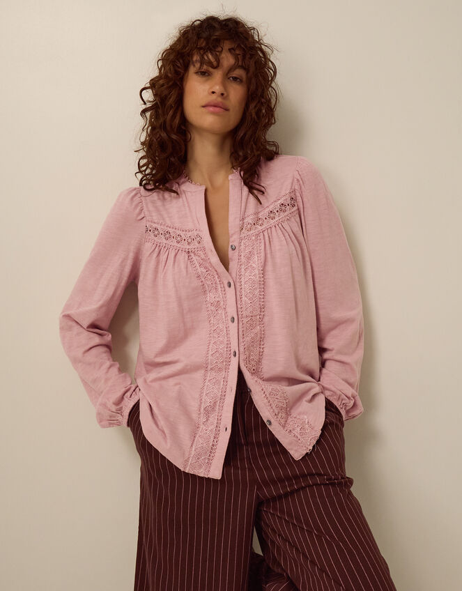 Jen Lace Jersey Blouse, Pink (BLUSH), large
