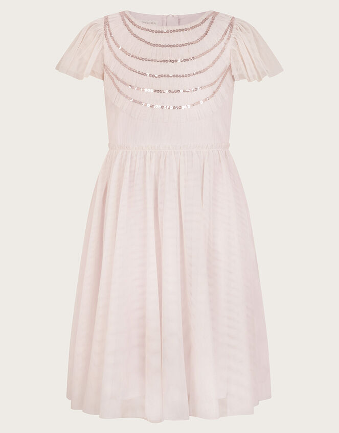 Emma Sequin Ruffle Dress, Pink (PALE PINK), large