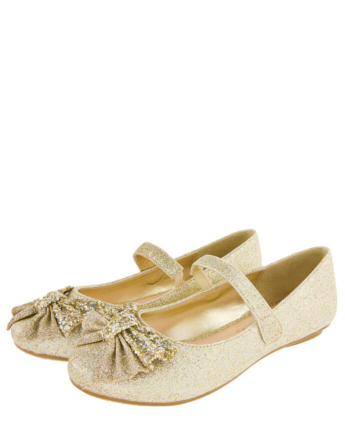 Glitter Bow Ballerina Flats Gold