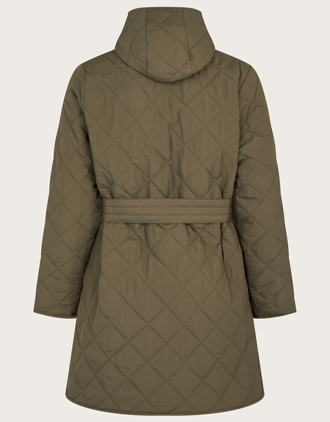 MINI ME Belted Quilted Coat with Hood , Green (KHAKI), large