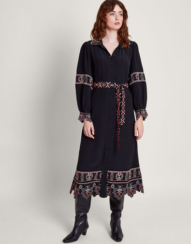 Fifi Embroidered Shirt Dress, Black (BLACK), large