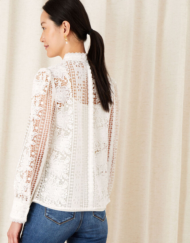 Tracey High Neck Lace Blouse, Ivory (IVORY), large