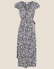 Floral Print Wrap Dress, Black (BLACK), large