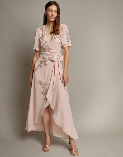 Sarah Embellished Wrap Dress , Pink (BLUSH), large