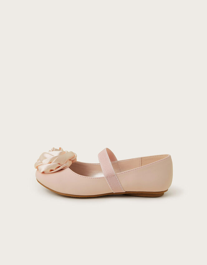 Satin Rosette Ballet Flats, Pink (PINK), large