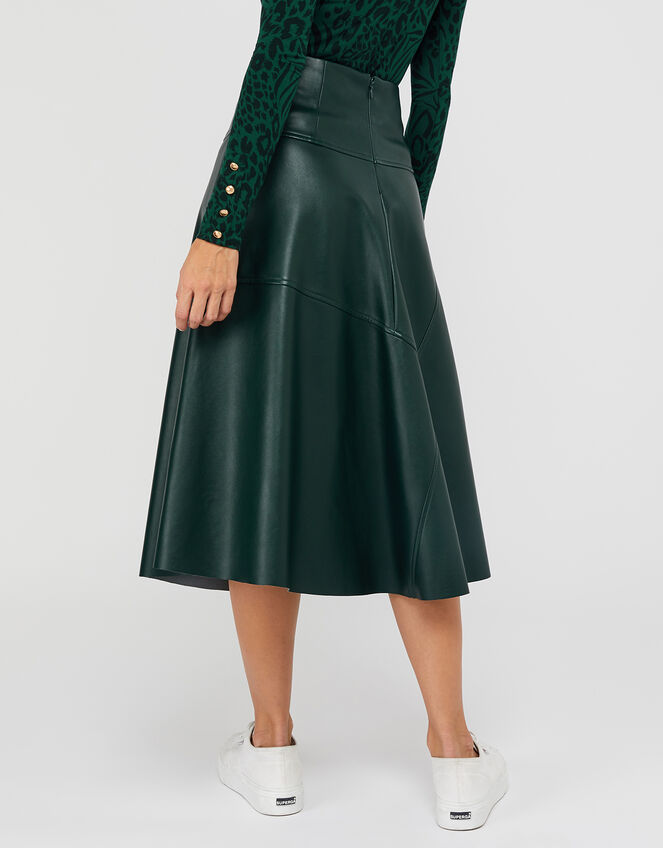Carly Faux Leather Midi Skirt , Green (DARK GREEN), large