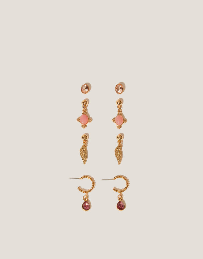 4-Pack Gem Stud Drop & Hoop Earrings, , large